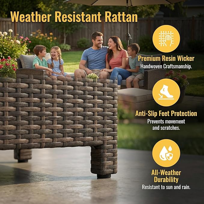 Wisteria Lane 7 Piece Patio Furniture Set, High Curved Back Wicker Patio - Image 4