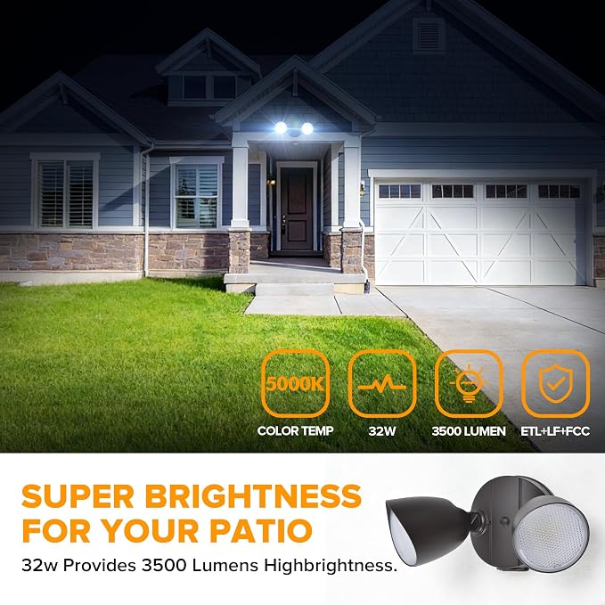 LUTEC 3500 Lumen 32 Watt 28 LED Dual-Head Floodlight Outdoor, Full Metal Design - Image 3