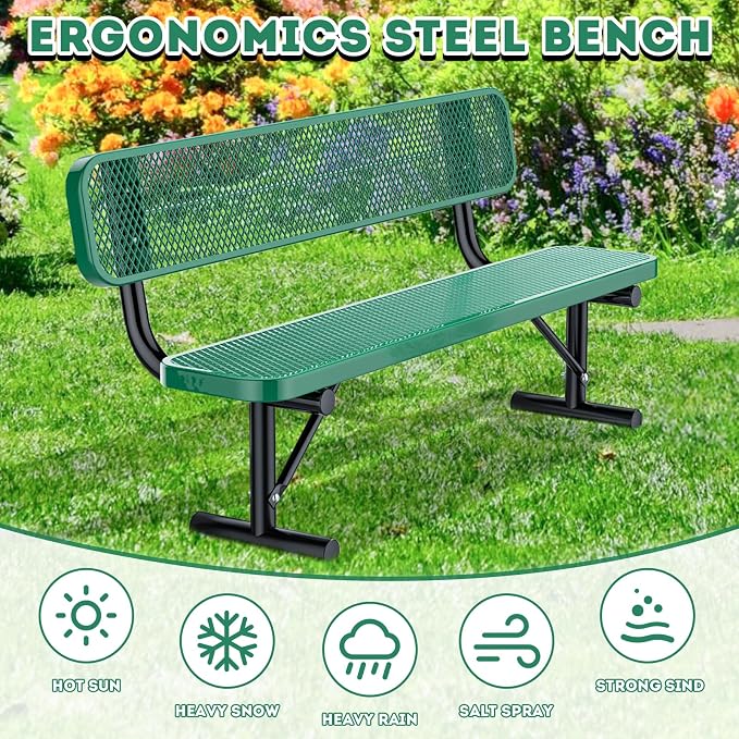 6FT/72INCH Heavy Duty Metal Park Bench - Image 4
