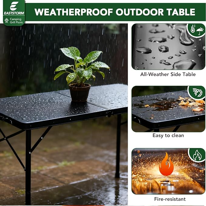 4ft Folding Table with Adjustable Height, Solid Metal Iron Top Portable Camping - Image 6
