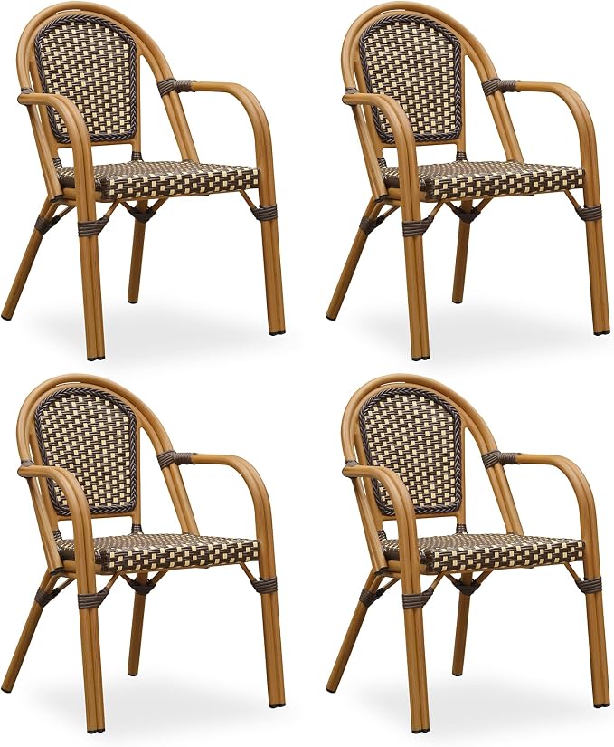 PURPLE LEAF French Bistro Armchairs Set of 4 Patio Dining Chairs Aluminum by PURPLELEAF