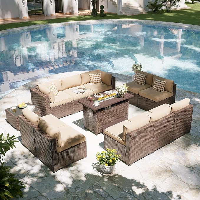 Aoxun Patio Furniture Set with Fire Pit Table, 12 Piece Outdoor Sectional Sofas - Image 8