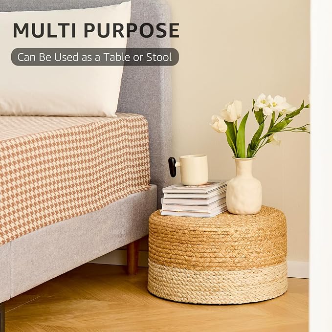 Wimarsbon Round Pouf Ottoman, Natural Hand Knitted Footrest Poof, Rustic Lounge - Image 4