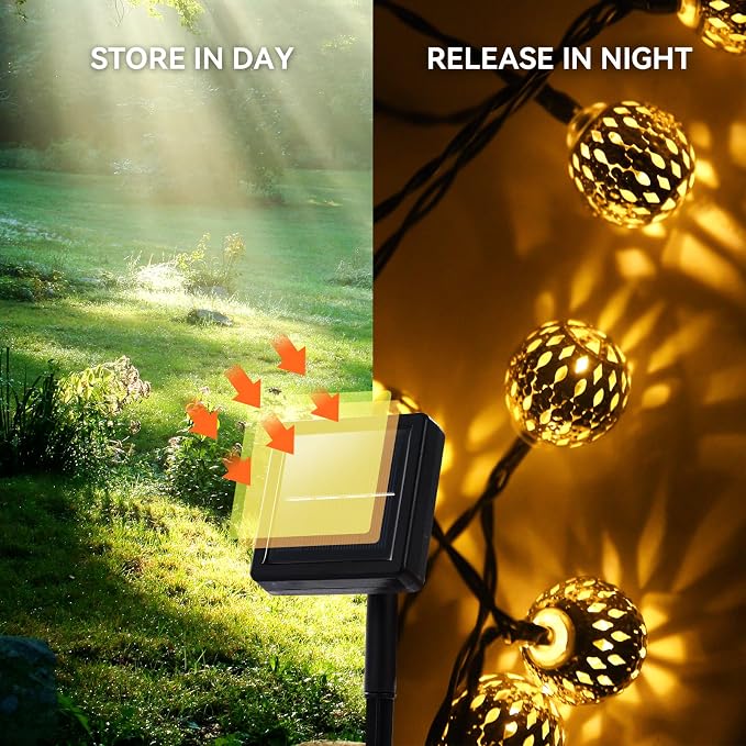 33FT 100LED Solar String Lights Outdoor Waterproof, Globe Solar Fairy Lights - Image 3