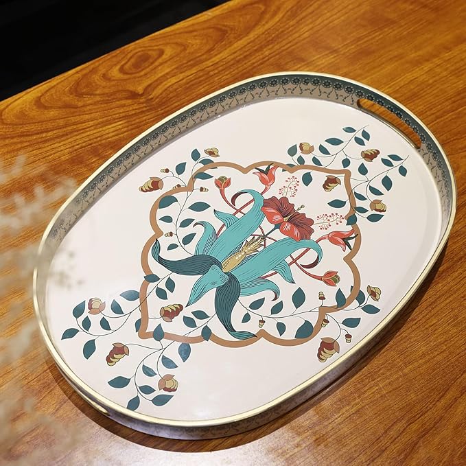 Oval Plastic Serving Tray with Handles, Elegant Decorative Tray - Image 5