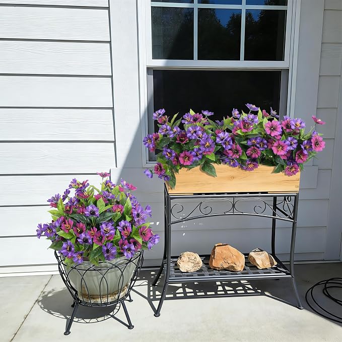 Fake Artificial Flowers for Outdoors Decoration, 4 Bundles Silk Faux Spring - Image 6