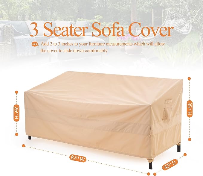 WJ-X3 Patio Sofa Covers Waterproof, 3-Seater Heavy Duty Lawn Couch Covers UV - Image 7
