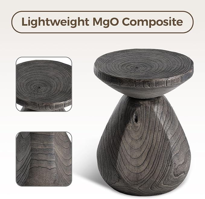COSIEST Outdoor Side Table Colored Faux Wood, Stump End Stool w Tree Rings - Image 5