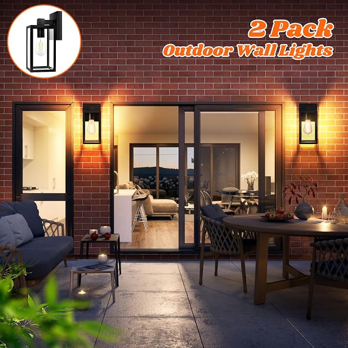 Brightever 2-Pack Outdoor Wall Lantern, Exterior Waterproof Wall Sconce Light - Image 6