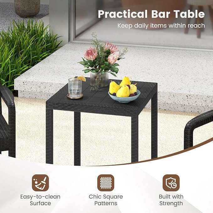 Tangkula 3 Pieces Patio Bar Set, Oudoor Curved Heavy Duty Bar Chairs and Square - Image 6