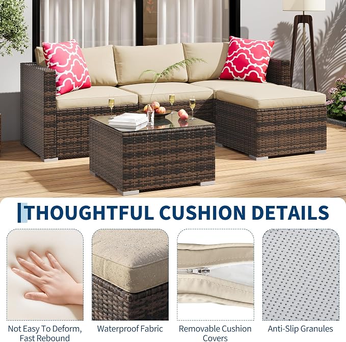 GAOMON 5-Piece All-Weather Patio Furniture Set, Convertible Outdoor Sectional - Image 4