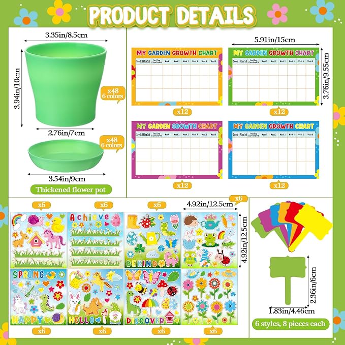 Capoda 48 Sets Garden Flower Pots Crafts Kit DIY Spring Plastic Seedling - Image 2