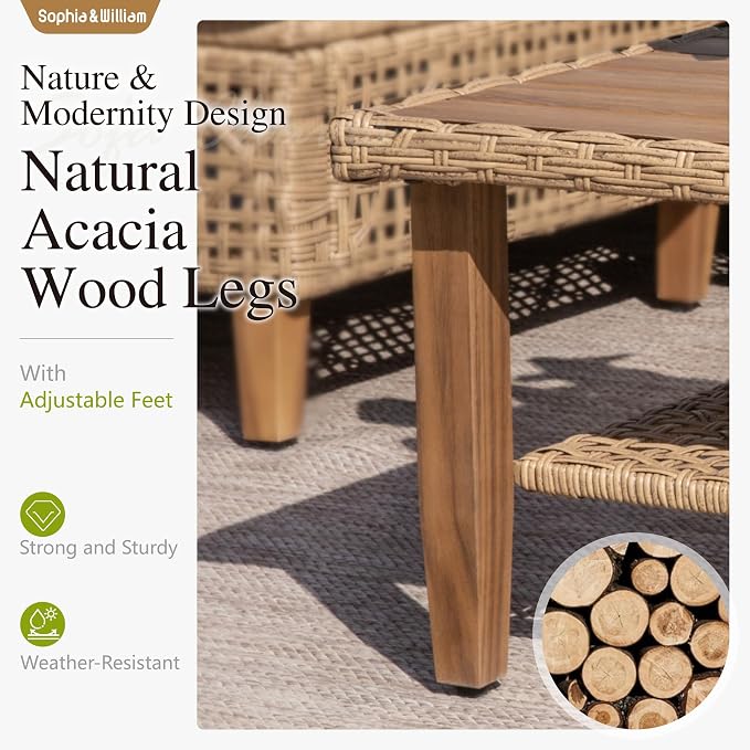Sophia & William Boho Rattan Patio Sectional Set - Image 8