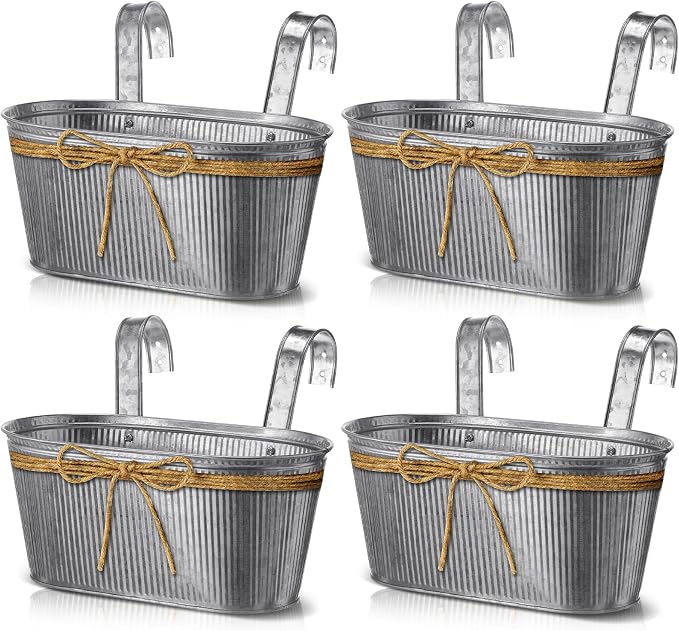 Hicarer 4 Pcs Metal Hanging Flower Pots, 10.6 Inch Vertical Grained Metal Color by Hicarer