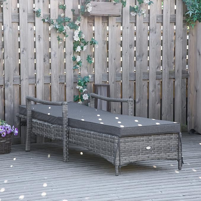 Outsunny Wicker Chaise Lounge, 4 Position Adjustable Backrest and Cushions - Image 8