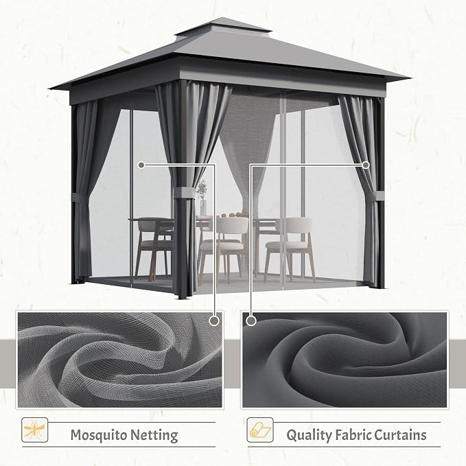 Devoko Outdoor Gazebo for Patio 8'x 8' Heavy Duty Metal Frame Canopy - Image 6
