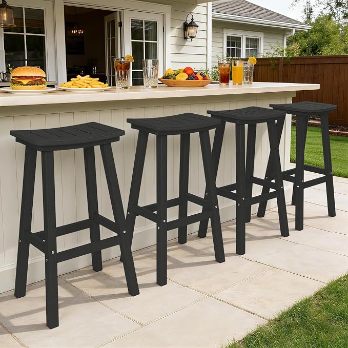 Outdoor Bar Stools Set of 4, 29 Inch All-Weather HDPE Bar Height Chairs - Image 7