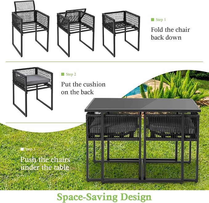 Tangkula 3 Pieces Outdoor Dining Set, Patio PE Rattan Furniture Set - Image 8
