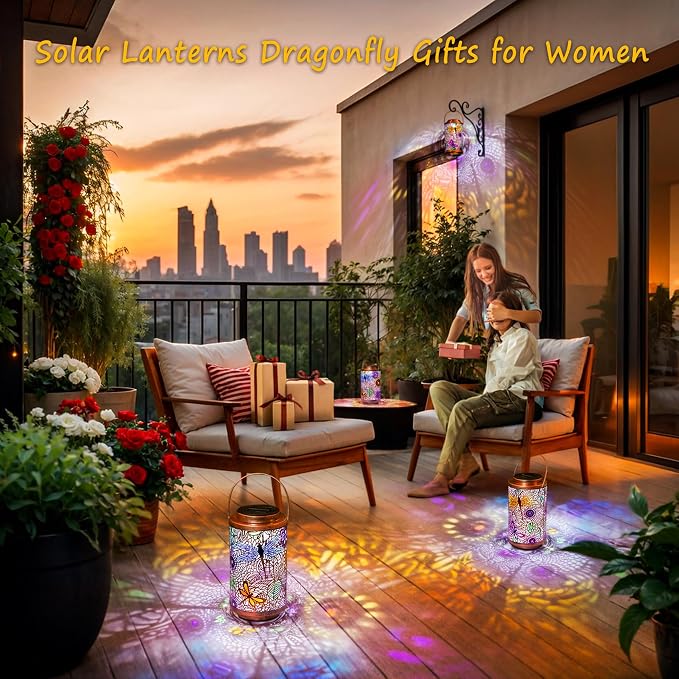 2Pack Solar Outdoor Lanterns Waterproof Multicolor Dragonfly Garden Gifts - Image 2