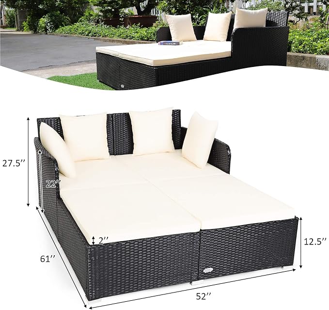Tangkula Outdoor Rattan Daybed, Wicker Furniture - Image 5