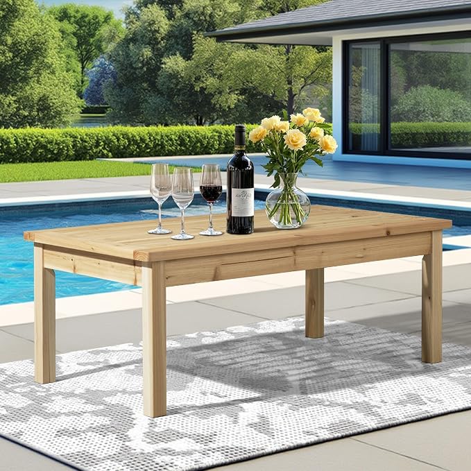 VINGLI Solid Wood Patio Coffee Table, Outdoor Garden Tea Table - Image 7