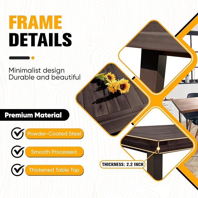 Flamaker Dining Table for 6 FSC Acacia Wood Indoor Outdoor Home Kitchen Table - Image 6