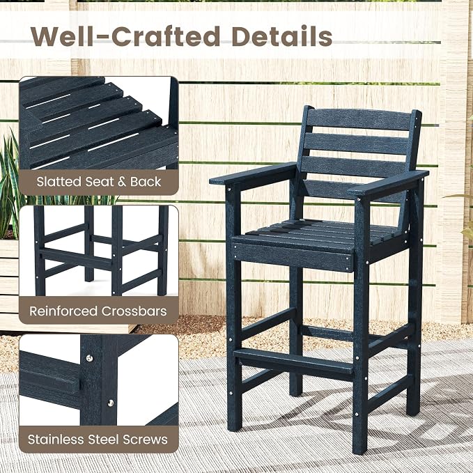 Tangkula Patio Adirondack Chairs Set of 4, HDPE Bar Height Chair - Image 8