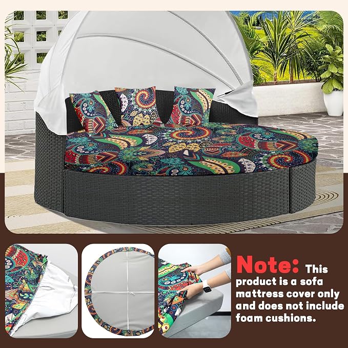 66" Round Daybed Cushion Cover & 3 Pillow Covers Set - Image 6