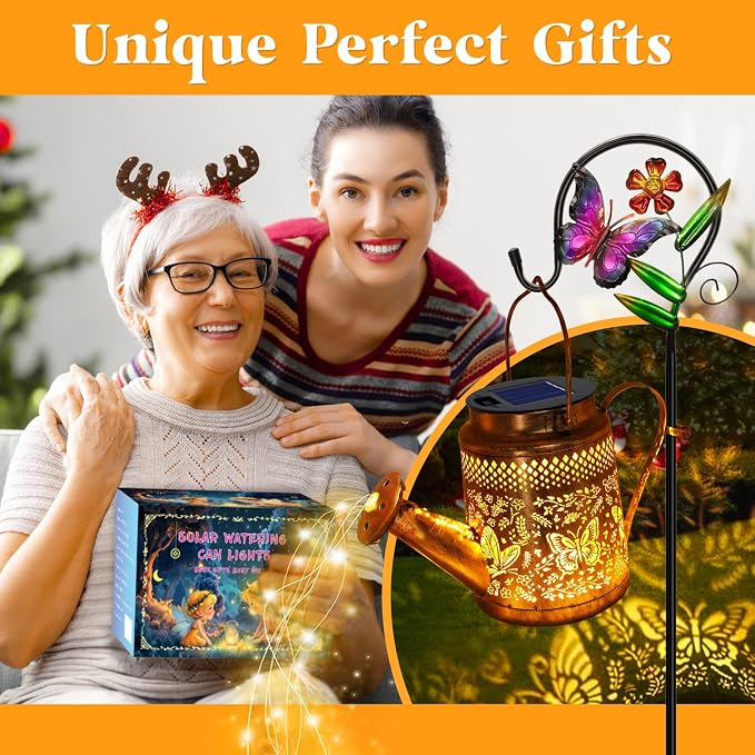 2 Pack Solar Powered Butterfly Watering Can Lights Waterproof Outdoor Decor - Image 4