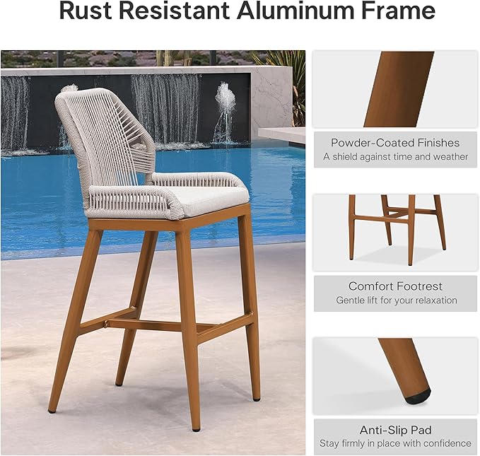 PURPLE LEAF Bar Stool 1 Piece Outdoor Bar Height Metal Stool Modern Wicker - Image 7