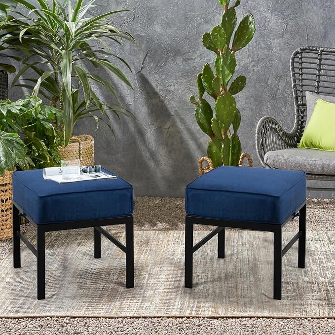 2 Pieces Outdoor Patio Ottomans, Assembled Aluminum Outdoor Ottoman - Image 2