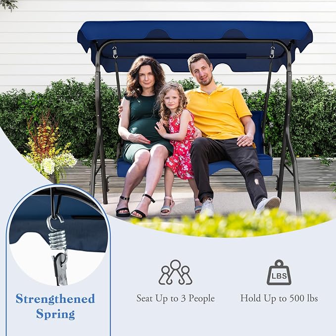 Porch Swing Outdoor, 3 Person Patio Swing w/Removable Cushion, Stand & - Image 7