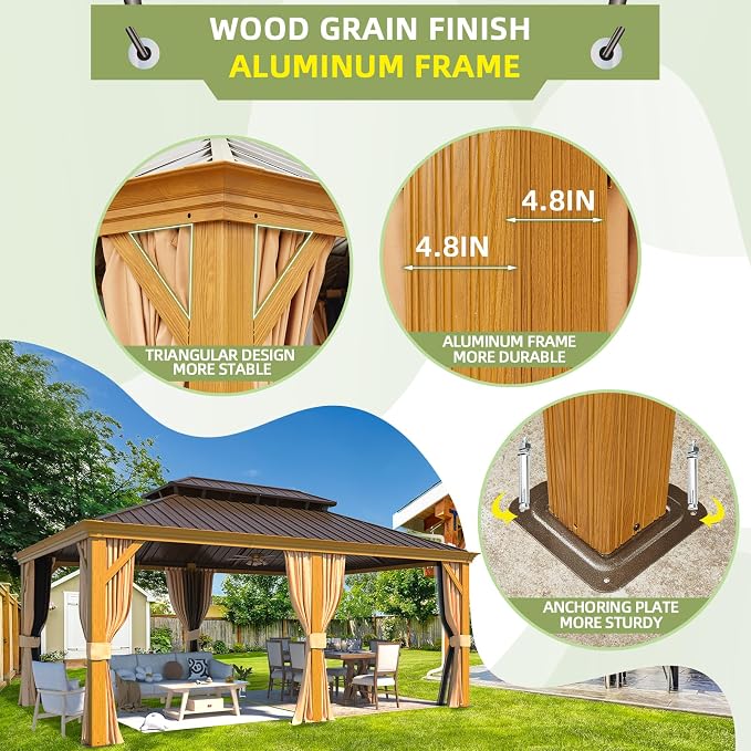 EROMMY 12'x18' Hardtop Gazebo, Galvanized Steel Double Roof - Image 2