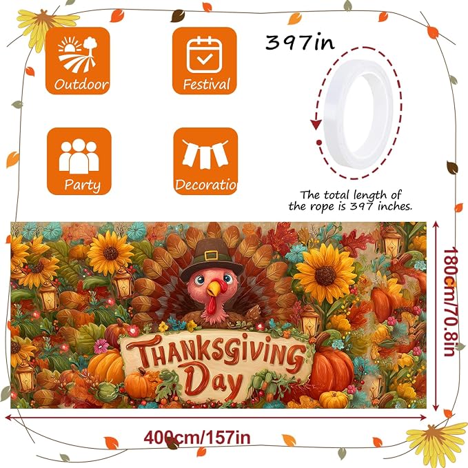 ANNA QUEEN Thanksgiving Garage Door Banner 6 x 13FT, Cute Turkey - Image 4
