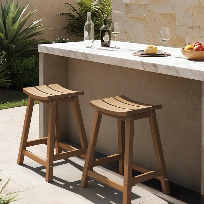 Ciokea 2 Set 24" Outdoor Bar Stools Heavy Duty HDPE Counter Height Bar Stools by CIOKEA