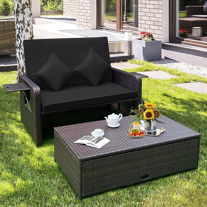 Nightcore Wicker Patio Outdoor Daybed, Outdoor Chaise Lounger w/ 4-Level - Image 3