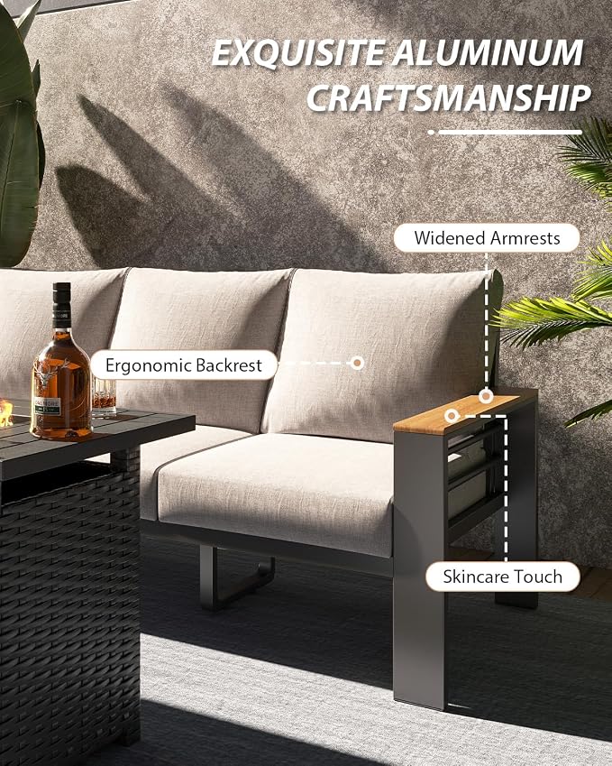 Aoxun Aluminum Outdoor Patio Furniture Set, 8-piece Outdoor Sectional - Image 4