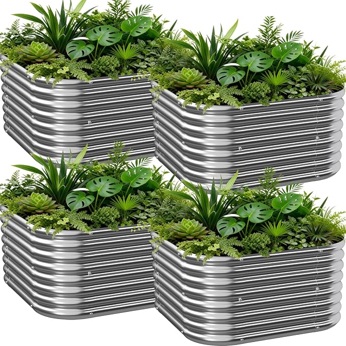 4 PCS Galvanized Raised Garden Bed Outdoor, Metal Garden Bed by Mostmahes