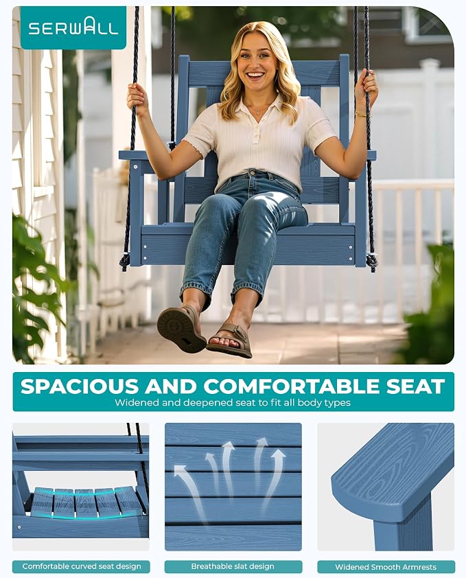 SERWALL HDPE Single Porch Swing, Heavy Duty Single Person Swing Chair - Image 4