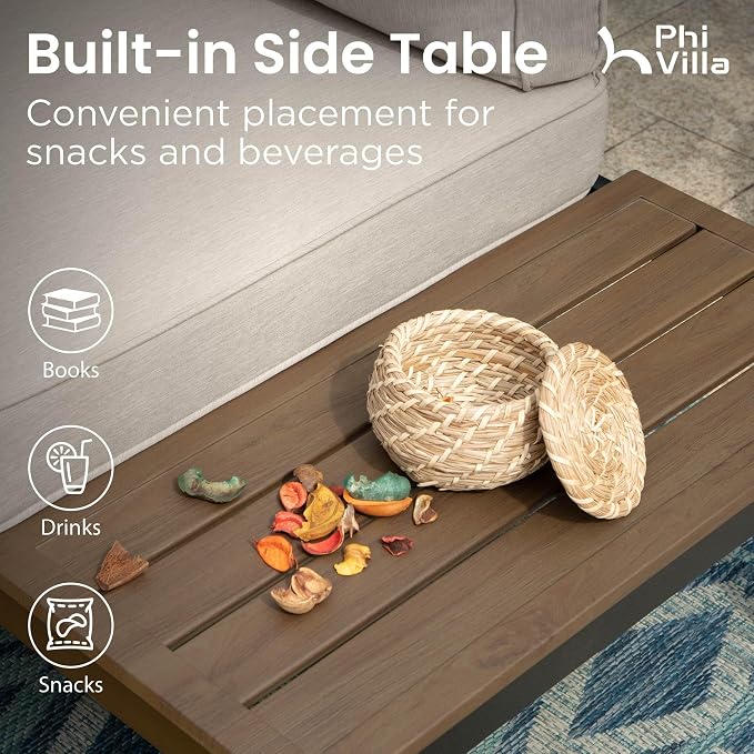 PHI VILLA 3 Pieces Outdoor Patio Furniture Set, Metal Frame Modern Outdoor - Image 4