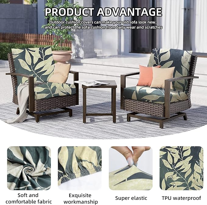 8Pcs Outdoor Cushion Covers, Patio Cushion Covers, Stretch Elastic Slipcovers - Image 3