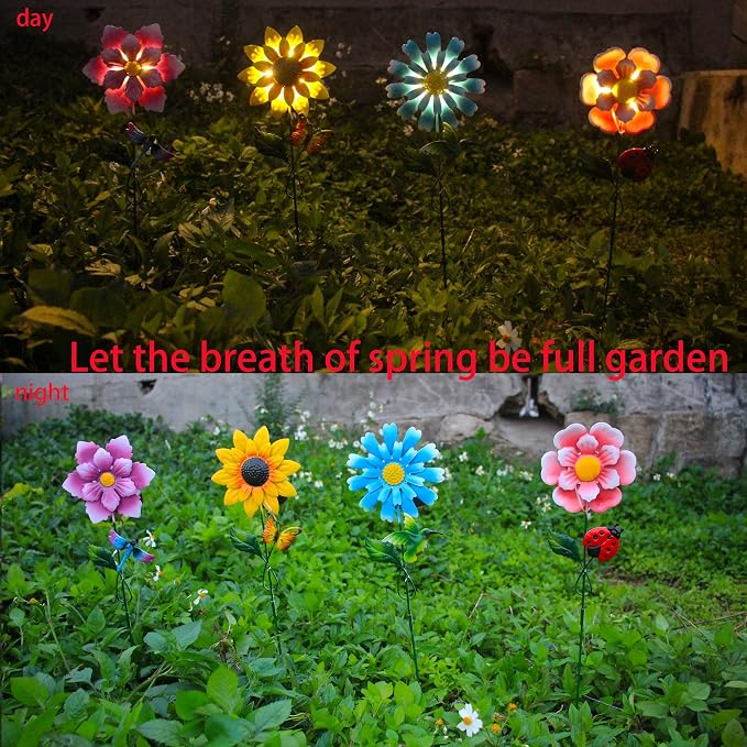 Solar Garden Stakes Lights for Outdoor Decor, 4 Pack Waterproof Metal Art Stick - Image 4