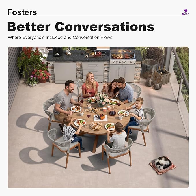PURPLE LEAF 7 Pieces Round Patio Dining Set Outdoor Furniture - Image 4