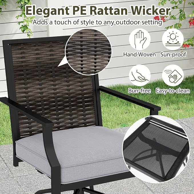 Tangkula Outdoor Wicker Swivel Bar Stools Set of 4, Counter Height Heavy Duty - Image 7