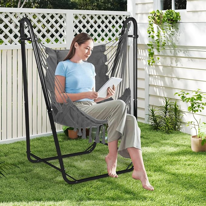 U-Shaped Hammock Chair with Stand, Heavy-Duty and Rustproof Hanging Chair with - Image 2