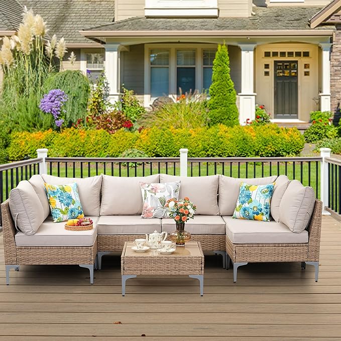 7 Piece Patio Furniture Set, Wicker Modular Outdoor Furniture - Image 8