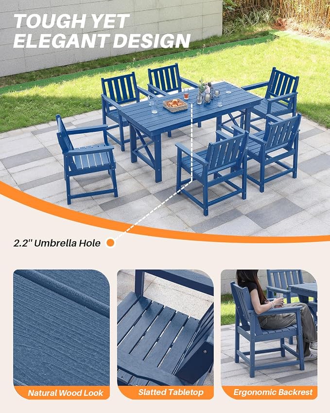 7 Pieces HDPE Outdoor Dining Set, Patio Dining Set - Image 8