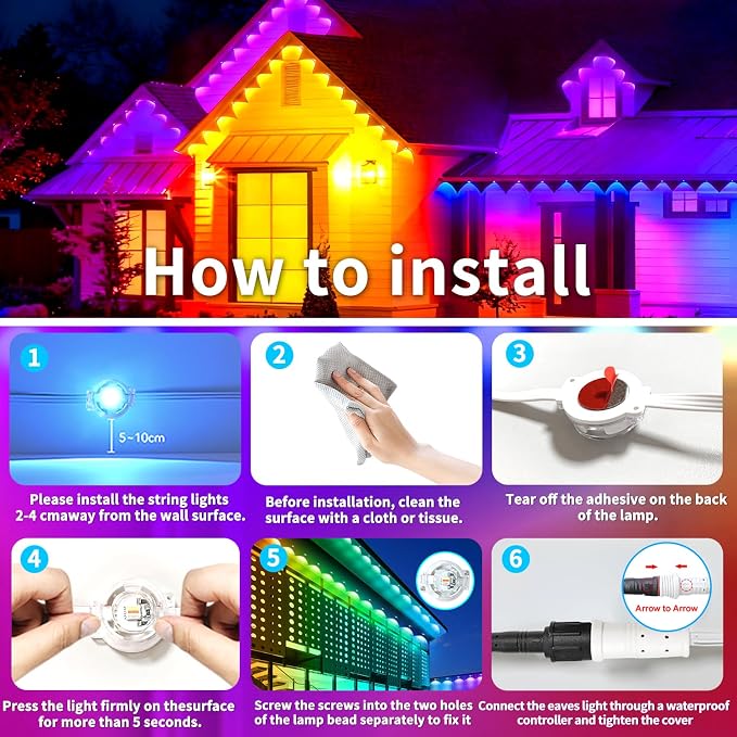Permanent Outdoor Lights, 400ft RGB Outdoor Led Lights, Music Synchronised Eave - Image 7