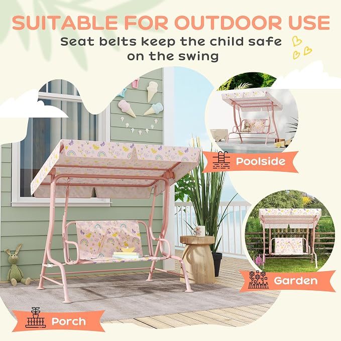Qaba Kids Patio Swing, 2-Seater Outdoor Porch Swing Chair - Image 5