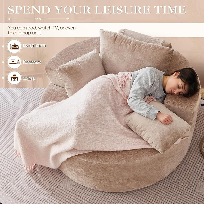 Antetek Oversized Round Chaise Longue Chair Indoor, Modern 55-inch Upholstered - Image 3